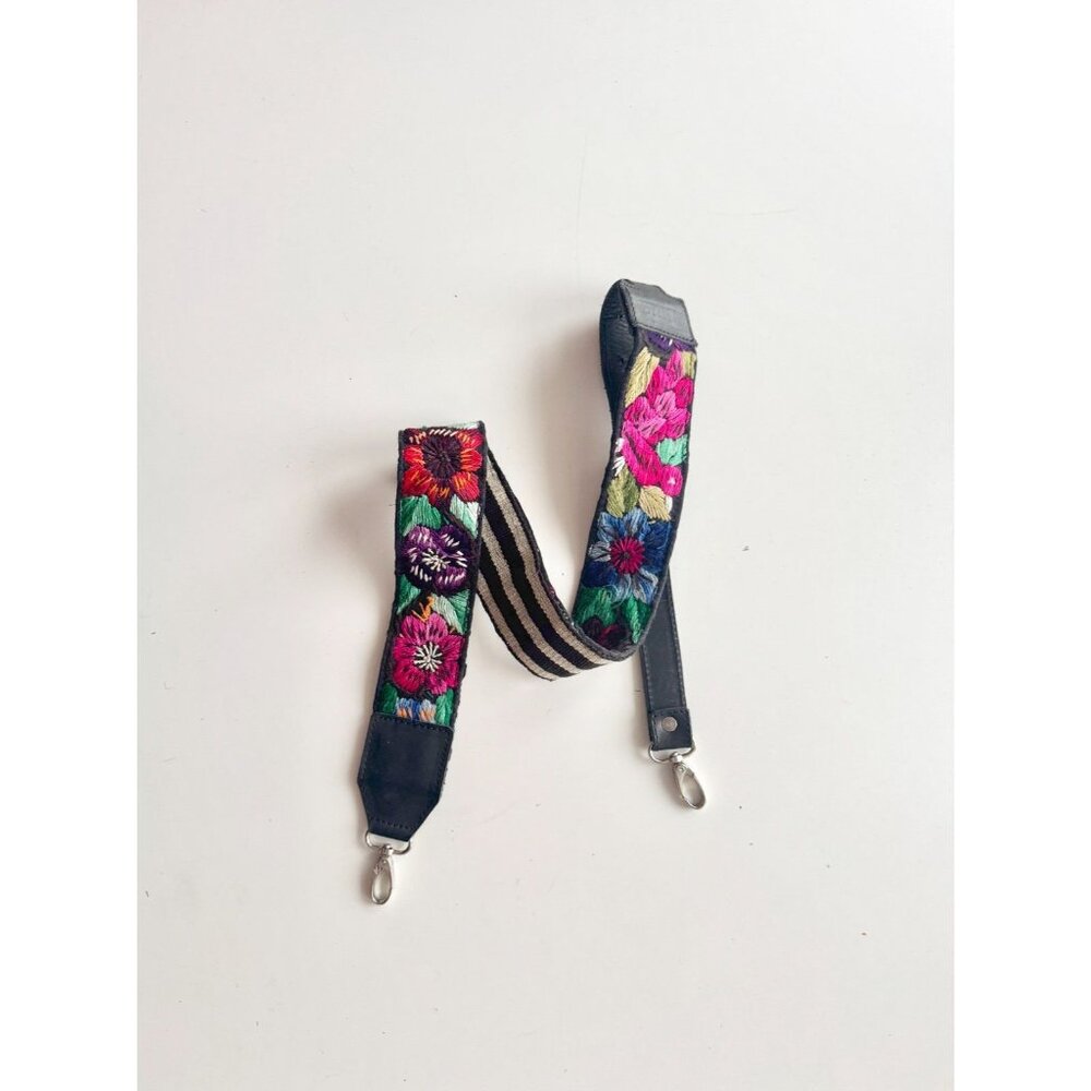 HIPTIPICO Vintage Floral Embroidered Leather Camera Bag Strap Made in Guatemala